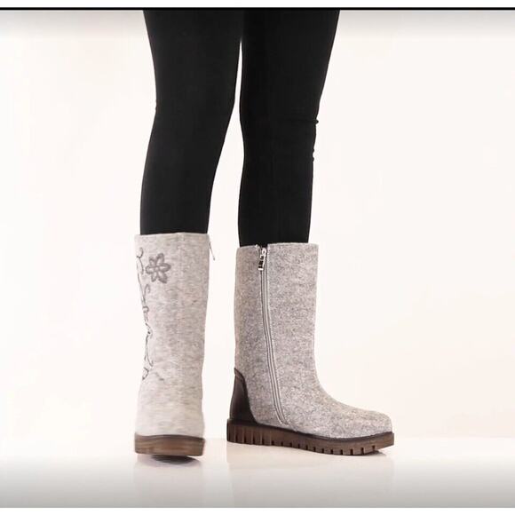 Azura Nehal Mid Calf Boot Contrast Floral Embroidered Fleece Lined Women Size 39 - Picture 3 of 12